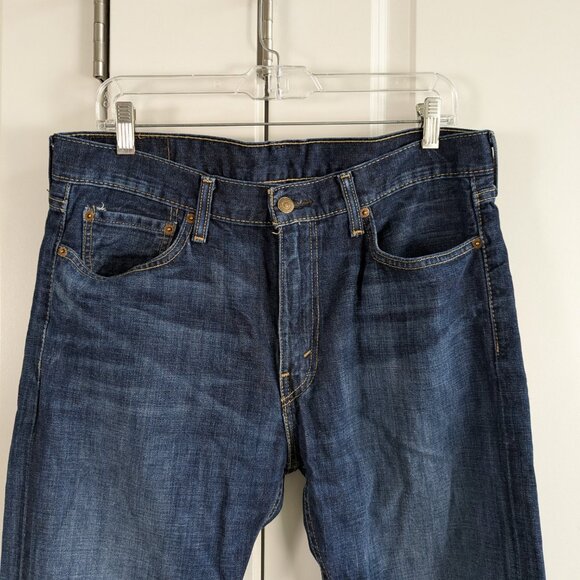 Levis 513 Jeans Men W34 L30 Blue Dark Wash Straight Leg Whiskering Actual W36L30 - Picture 2 of 9